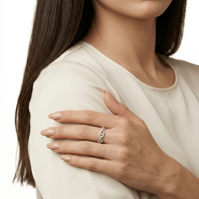 Crystal Link Ring – 18k Gold-Plated Sterling Silver – Ermoleve