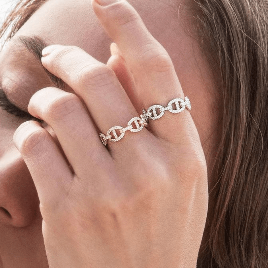 Crystal Link Ring – 18k Gold-Plated Sterling Silver – Ermoleve